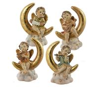 Lot de 4 Petits Anges au-Dessus de la Lune avec Instruments 14 cm de Haut