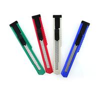 Lot de 4 petits cutter avec frein manuel à bouton avec système de fermeture éclair parfait pour les deux mains. Lame 9 mm - Fabriqué par SDI et distribué par Office Box.