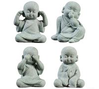 Lot de 4 petits moines décoratifs de jardin, statues de Bouddha créatives en résine pour pot de fleurs, bonsaï, rocaille, décoration de conte de fées pour aquarium, bureau, cour extérieure