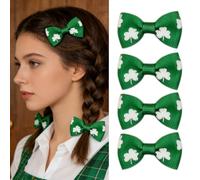 Lot de 4 petits nœuds à cheveux pour la Saint-Patrick pour femmes - Petits nœuds en forme de trèfle vert - Épingles à cheveux faites à la main - Accessoires pour cheveux pour fête irlandaise