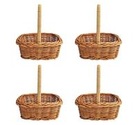 Lot de 4 petits paniers de fleurs en rotin avec poignée pour décoration de | Panier de fleurs en rotin avec poignée, récipient en rotin tressé pour photographie, décoration de mariage et maisons de