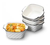 Lot de 4 petits plats à gratin en céramique, moules carrés, avec poignées en céramique, petit four, plat à gratin pour lasagnes, tiramisu, moule à pâtisserie (style A)