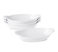 Lot de 4 Petits Plats de Cuisson en Céramique, Plat a Gratin Individuel Four 350 ml - 22,8 x 11,9 x 4,3 cm, Plats de Cuisson Ovales avec Poignées, Allant au Four et au Micro-ondes