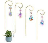 Lot de 4 Petits Treillis pour Mini Plantes en Pot avec prismes en Cristal | Accessoires pour plantes d'intérieur, piquets en métal de 19,1 cm, attrape-soleil pour jardin féérique, cristaux arc-en-ciel