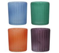 Lot de 4 photophores en verre coloré pour décoration de table, centres de table, fêtes, cadeaux de mariage (zigzag)