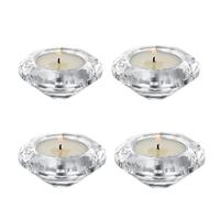 Lot de 4 photophores en verre transparent en forme de diamant 7,2 x 3,2 cm - Mini photophores pour dîner, fête d'anniversaire, mariage, décoration de la maison