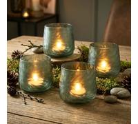 Lot de 4 photophores en verre - Vert et gris - Hauteur : 10 cm - Décoration de table