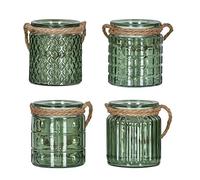 Lot de 4 photophores en verre vert kaki Hauteur 10 cm Décoration de table Bougeoirs décoratifs Lin