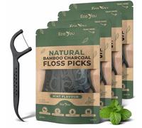 Lot de 4 pics à fil dentaire biodégradables | Saveur menthe, cire de candelilla | Durable et réutilisable | Végétalien et sans cruauté envers les animaux | Pics en fil de bambou, cure-dents en bambou