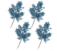 Lot de 4 pics à paillettes dorées en forme de branches de Noël 23 cm (bleu)