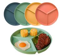 Lot de 4 Pièces Assiettes Divisées Réutilisables, 24.5CM Assiette à 3 Compartiments Rondes Plastique, Incassables Contrôle des Portions Assiettes, Assiette Regime Portion pour Adultes et Enfants