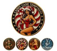 Lot de 4 pièces de monnaie de tentation de Noël, 4 motifs coquins pour pièces de monnaie de Père Noël secret, pièce sur le thème des adultes avec art fatal, cadeau amusant pour amis ou couples (A)