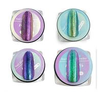 Lot de 4 pièces poudre de miroir pour ongles en gel chromé Pigment holographique paillettes Effet caméléon Accessoires de décoration des ongles Outil de conception de manucure