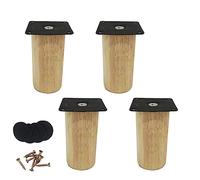 Lot de 4 Pied de Meuble en Bois Massif,Pieds de Table en Bois Rond,Jambes de Canapé Remplacement avec Tapis Antidérapant et Vis pour Lit,Fauteuil,Table de Nuit,Armoire,avec Vis (10cm(3.9in))