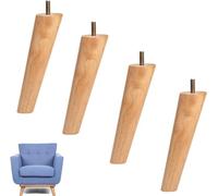 Lot de 4 pieds de canapé coniques en bois massif avec crochet fileté M10, couleur bois original, 60 cm, droit/50 cm, oblique