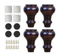 Lot de 4 pieds de canapé en bois réglables en hauteur 5,1 à 15,2 cm, noirs avec coussinets en caoutchouc et vis pour canapés et chaises (18 cm)