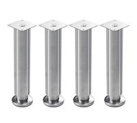 Lot de 4 pieds de canapé réglables en acier inoxydable - Pieds de meubles en métal pour canapé, placard, bibliothèque, table basse, lit - 40 cm avec vis, finition argentée
