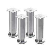 Lot de 4 pieds de canapé réglables en acier inoxydable - Pieds de meubles en métal pour canapé, placard, cuisine, bibliothèque, table basse et lit - 28 cm avec vis - Finition argentée