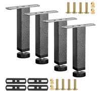 Lot de 4 pieds de lit réglables en métal en forme de T pour cadre de lit, lattes centrales avec vis et bandes de connexion (15 cm, noir mat)