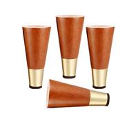 Lot de 4 pieds de meubles de rechange en bois massif - 12 cm de hauteur - Pieds ronds pour canapé, lit, chaise, armoire, canapé - Manchon en laiton durable, design élégant, installation facile