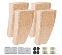 Lot de 4 pieds de meubles en bois de 6 pouces, style moderne du milieu du siècle, en bois massif verni, incurvés, pyramidaux, carrés, pour canapé, fauteuil, lit, fauteuil inclinable, rehausseur, acce