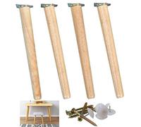 Lot de 4 pieds de meubles en bois de hêtre massif pour table, armoire, table basse, banc, bibliothèque, support TV, pieds de canapé coniques, 55 cm, matériel de montage inclus