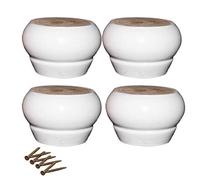 Lot de 4 Pieds de Meubles En Bois D'Eucalyptus de 5 Cm - Pieds de Rechange Pour Canapé, Armoire, Table, Banc, Avec Vis Et Patins Antidérapants (Blanc)/White