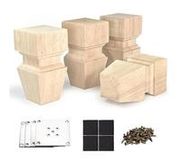 Lot de 4 pieds de meubles en bois massif brut avec plaques et vis | Pieds robustes, plaques pré-percées, montage facile, finition bois naturel pour une mise à niveau rapide des meubles.