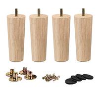 Lot de 4 pieds de meubles en bois massif conique M8 avec boulons pré-percés (filetage 5/16" ; 8 mm) cm, plaque de montage et vis -Pour canapé, ottomane, meuble de rangement