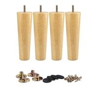 Lot de 4 pieds de meubles en bois massif conique M8 avec boulons pré-percés (filetage 5/16" ; 8 mm) cm, plaque de montage et vis -Pour canapé, ottomane, meuble de rangement
