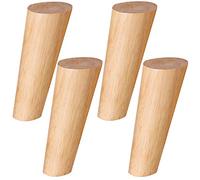 Lot de 4 pieds de meubles en bois massif de chêne pour canapé, lit, table à manger, meuble TV, table basse, design conique incliné, idéal pour les intérieurs modernes
