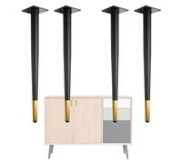 Lot de 4 pieds de meubles modernes en métal - Pieds de table de salle à manger en acier doré - Pieds cylindriques verticaux/inclinables robustes pour tabourets, tables basses, canapés, armoires