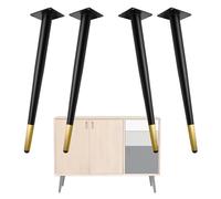 Lot de 4 pieds de meubles modernes en métal robuste pour bureau, table à manger, tabourets, tables basses, canapés, armoires, hauteur réglable de 10,2 cm à 71,1 cm, finition élégante noire dorée (20