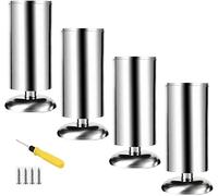 Lot de 4 pieds de meubles réglables en acier inoxydable pour canapé, salle de bain, table basse, meuble TV, pieds ronds en métal avec tapis en caoutchouc