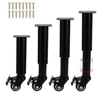 Lot de 4 pieds de meubles réglables en métal avec roulettes - 1416 cm - Pieds de rechange robustes pour armoires, canapés, bureaux, lattes de lit à monter soi-même, améliorer la stabilité et la