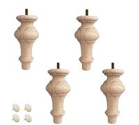 Lot de 4 pieds de meubles ronds en bois de hêtre brut pour canapé, armoire, banc, chaise, table ottomane, meuble TV, causeuse, commode, bois dur massif avec boulon M8 8 mm kit de montage inclus