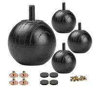 Lot de 4 pieds de meubles ronds noirs en bois de frêne de 5 cm, pieds de canapé à petite boule, pieds de rechange minimalistes et modernes en bois avec boulon M8 et plaque de montage pour lit, canapé