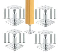 Lot de 4 Pieds de Poteau Réglables 100-150 mm, Support Poteau Bois Galvanisé avec Platine 75 x 75 x 3 mm, Pied Réglable pour Clôture, Pergola 4x4, Abri, Terrasse, Unterregal Hängekorb 38-70 cm