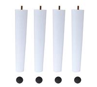 Lot de 4 pieds de rechange coniques en bois massif pour meubles, boulon M8, 50 cm, idéal pour chaises, tables, armoires, canapés, ottomans, finition blanche
