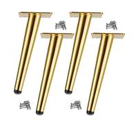 Lot de 4 pieds de support de meubles en métal doré oblique pour canapés modernes, canapés, chaises, tables basses, meubles TV, armoires et bureaux - 15 cm