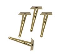 Lot de 4 pieds de table basse robustes en acier au carbone pour meubles - Design moderne - Cône oblique - Pieds de canapé - Pieds de placard dorés antirouille - Pieds réglables
