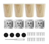 Lot de 4 pieds de table en bois de chêne robuste de 6 cm - Avec plaques de montage et vis - Pour canapé, lit, armoire - Avec 1 tournevis