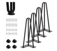 Lot de 4 pieds de table en épingle à cheveux, 3 barres, pieds de meubles en métal avec protection de sol, 35 cm de hauteur, pour tables basses, tables basses, bureaux, pieds de table à manger