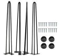 Lot de 4 pieds de table en épingle à cheveux en acier de style moderne du milieu du siècle avec protection de pieds et vis pour meubles, banc, bureau, projet de bricolage (71 cm, 3 tiges)