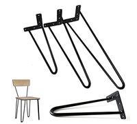 Lot de 4 pieds de table en épingle à cheveux en métal noir à 2 tiges avec vis et pieds de protection pour bureau, banc, table basse, table à manger (55 cm)