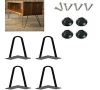 Lot de 4 pieds de table en épingles à cheveux de 10 cm - Style moderne - En métal - Avec protection de sol et vis - Pour bureau, armoire, chevet, avec protection de sol et vis