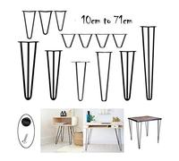 Lot de 4 pieds de table en métal avec épingles à cheveux - Hauteur : 36 cm - 2 entretoises - Pour table basse, bureau, table de chevet ou chaises, noir