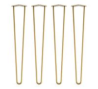 Lot de 4 pieds en épingle à cheveux avec pieds de protection de sol et vis - 71 cm 2 tiges / 10 mm, laiton doré