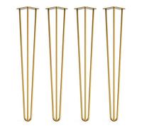 Lot de 4 pieds en épingle à cheveux avec pieds de protection de sol et vis - 71 cm (3 tiges) / 10 mm, laiton doré