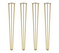 Lot de 4 pieds en épingle à cheveux avec pieds de protection de sol et vis - 86 cm (3 tiges) / 10 mm, laiton doré